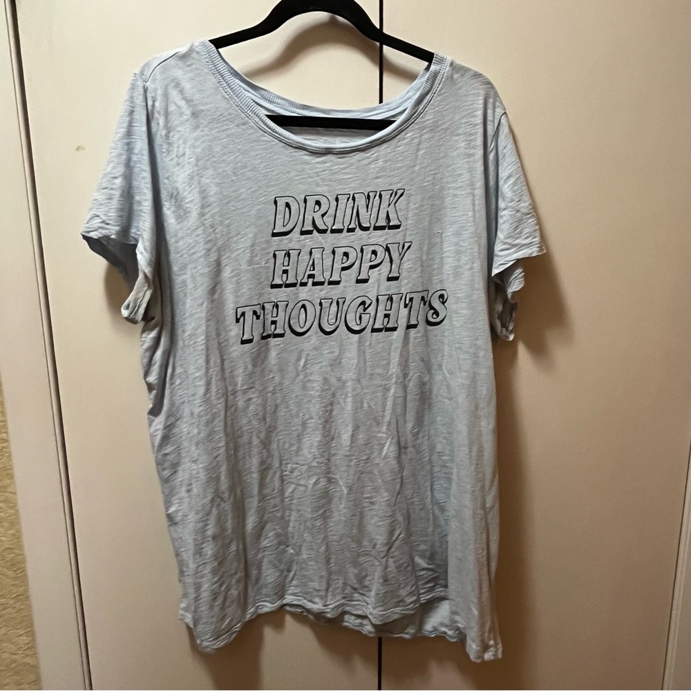 Torrid Blue ‘Drink Happy Thoughts’ Sheer Slub Material Graphic Tee